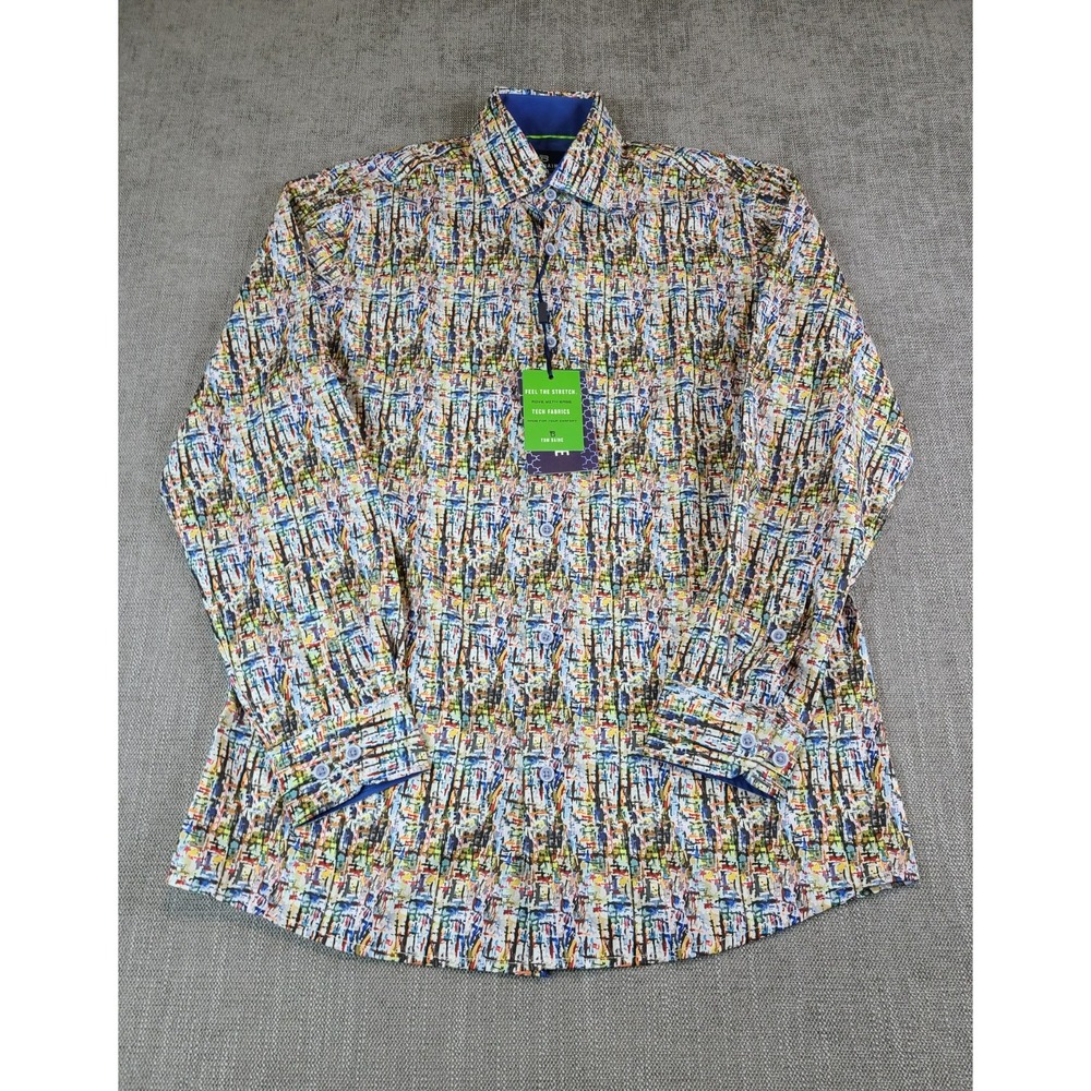 *NWT* Tom Baine Shirt Men S Colorful Performance Slim Fit Stretch Long Button Up - Picture 2 of 7